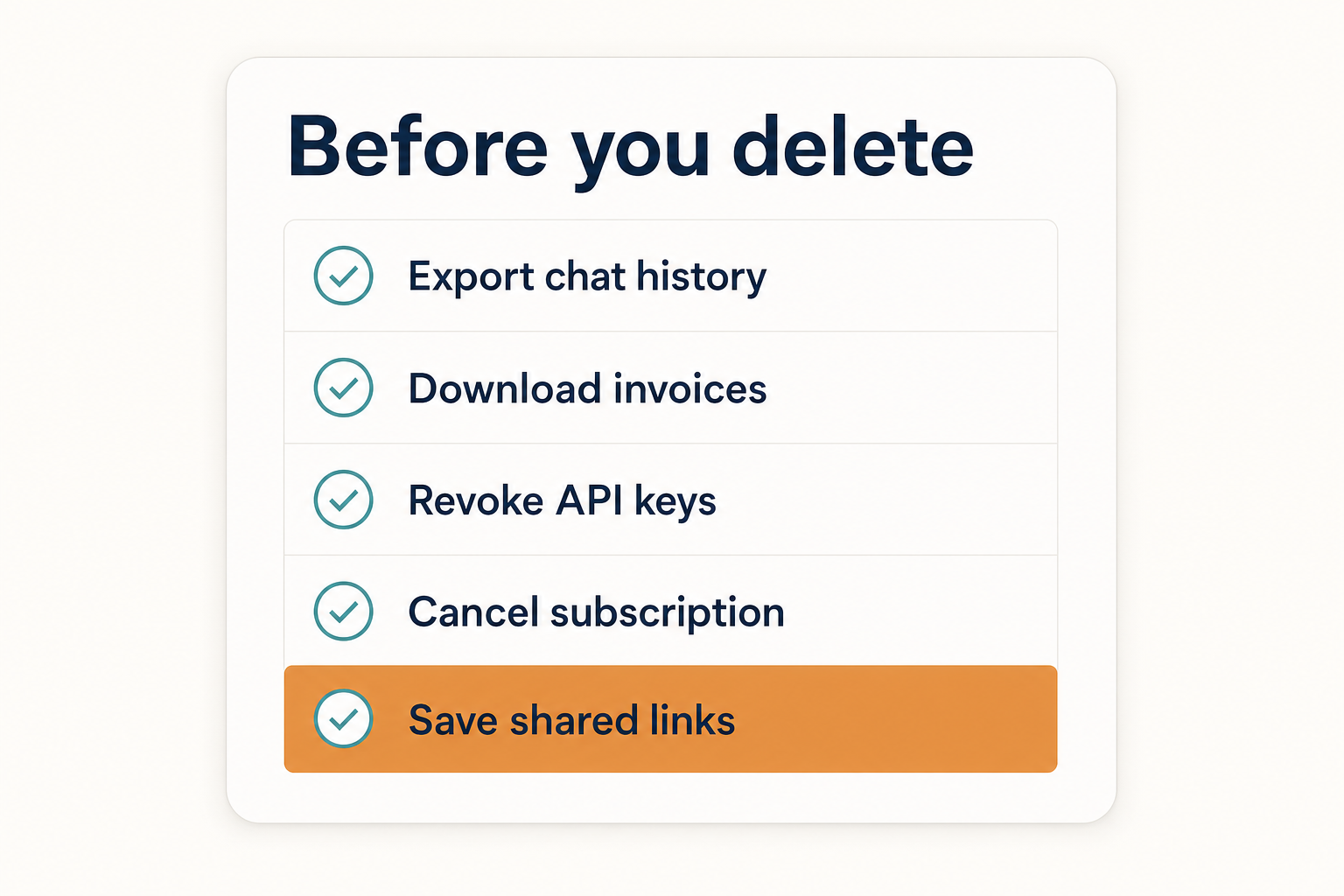 Pre-flight checklist of five things to export and revoke 导出重要对话。 deleting a DeepSeek account